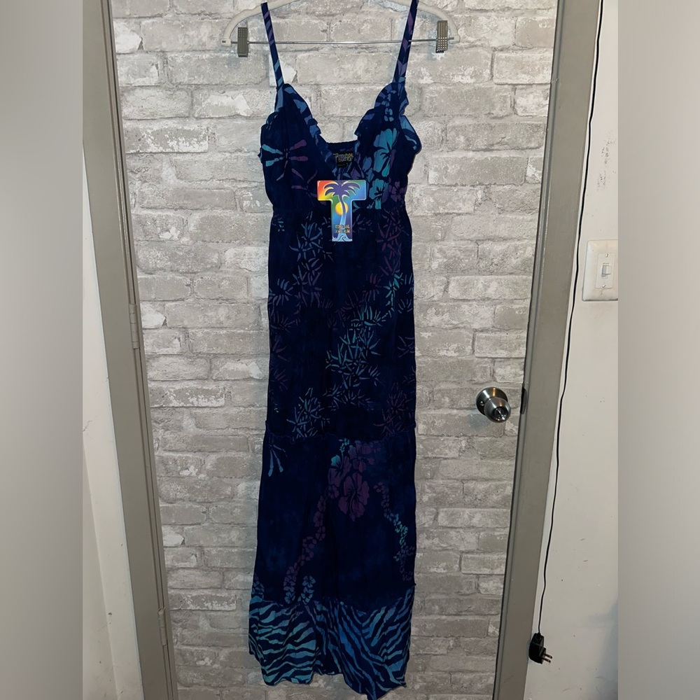 NWT vintage tropical tantrum maxi blue dress sz M